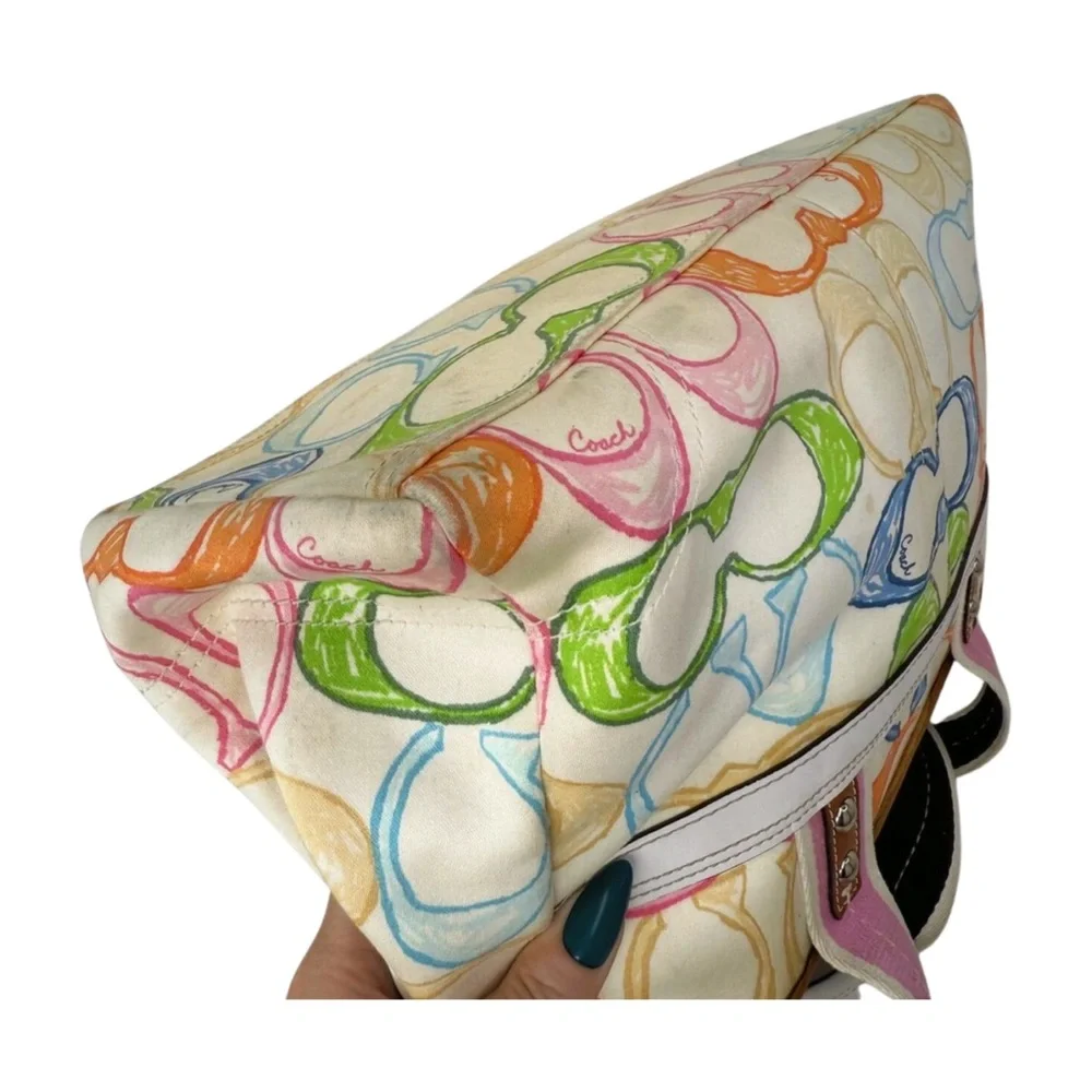 Coach Vintage 2006 Scribble Canvas Tote Multicolor Pink Straps Y2K Era